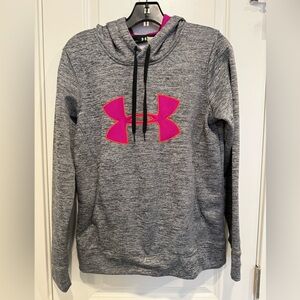 Under Armour Women's Heather Gray Hoodie with Vibrant Pink Logo Size M